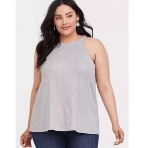 Torrid Ribbed Metallic Knit Goddess Oversized Swing Tank Top‎ Grey 3X